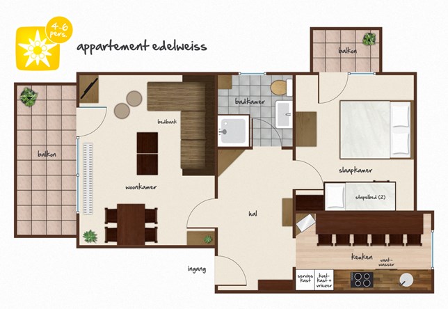 plattegrond appartement Edelweiss